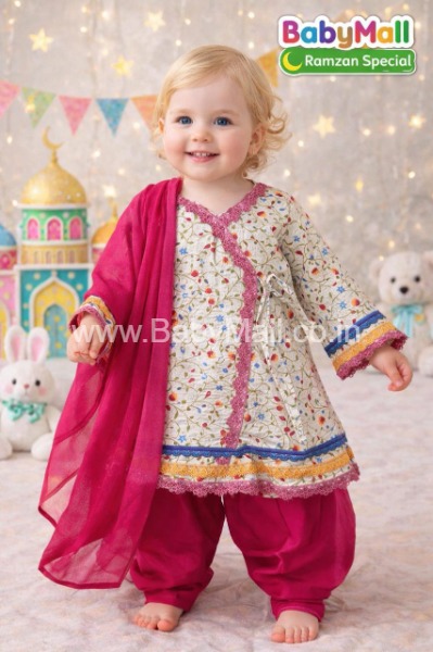 Cream & Pink Suits With Lace Work Garara Set Pakistani 